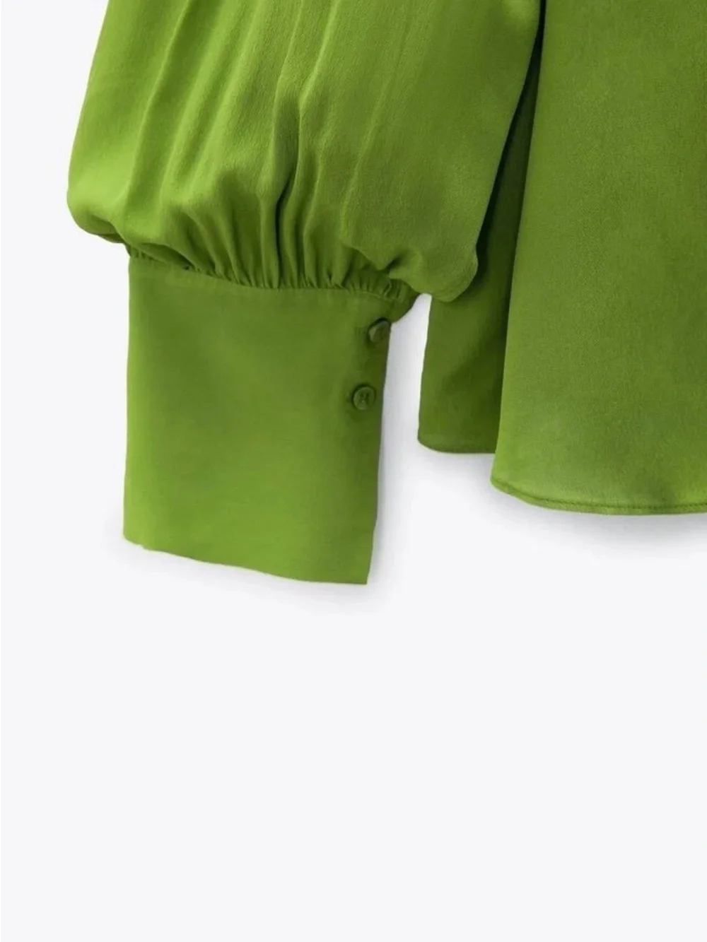 Zara Bright Lime Green Chic Contemporary Balloon-Sleeve Blouse Women’s Medium - Picture 5 of 12
